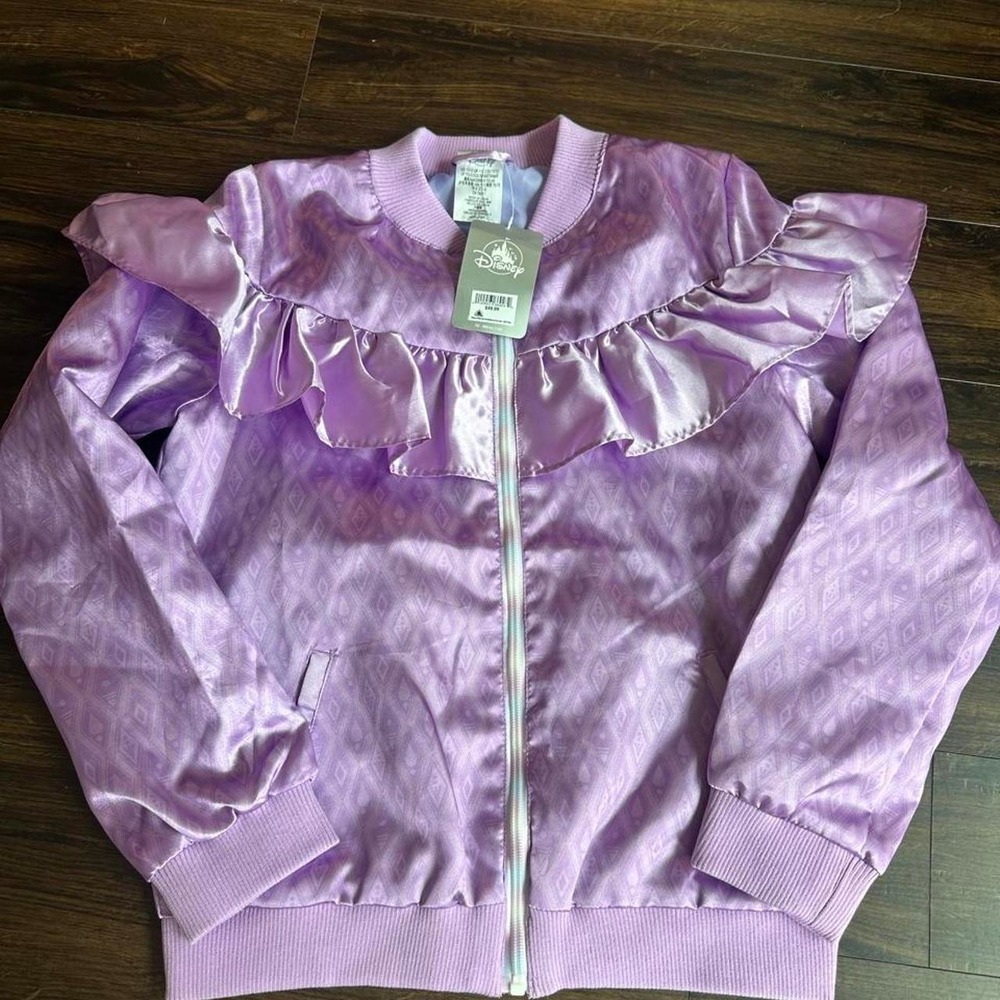 Authentic Disney Frozen Satin Bomber Jacket Lavender Size 11/12